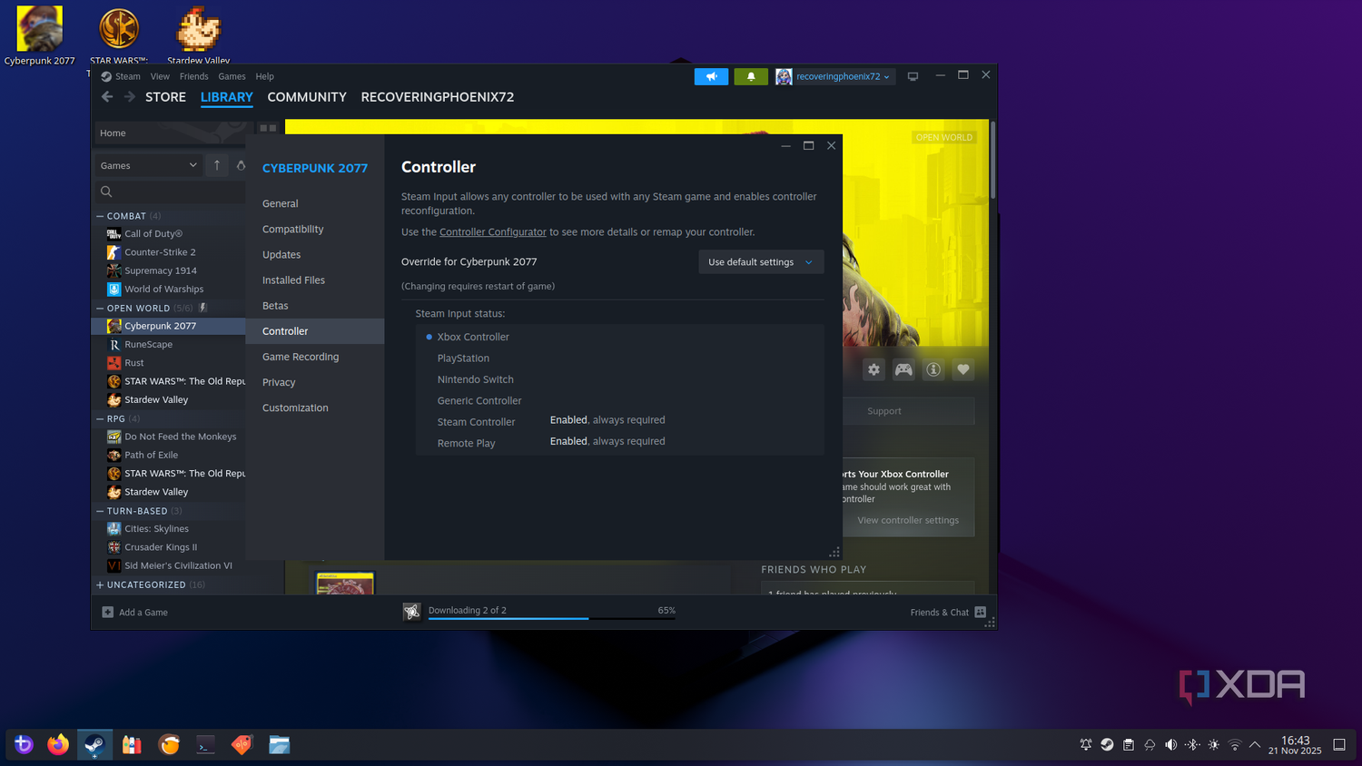 Steam controller settings