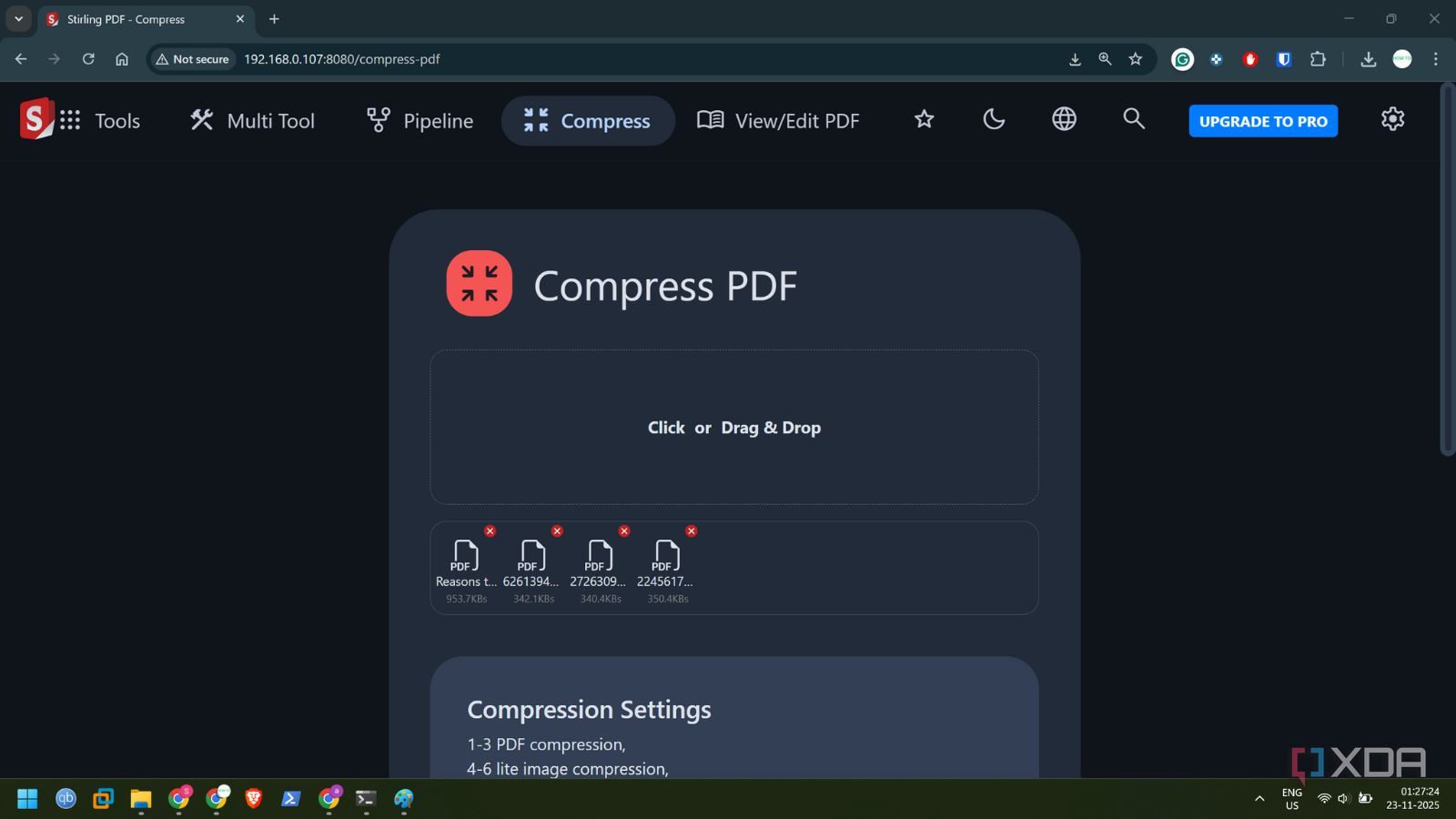 screeenshot of stirlingpdf pdf compression tool