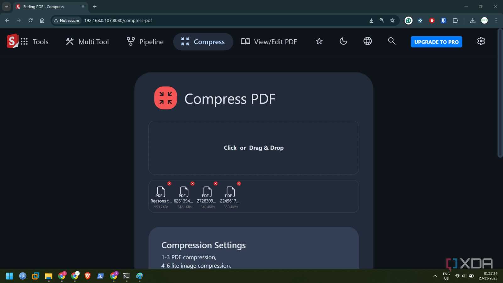 screeenshot of stirlingpdf pdf compression tool