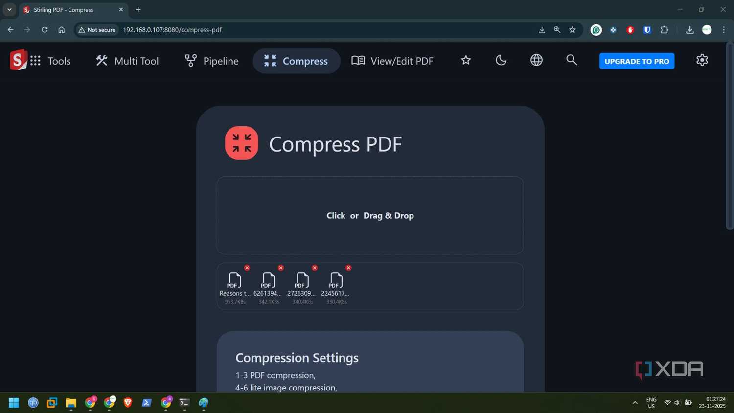 screeenshot of stirlingpdf pdf compression tool