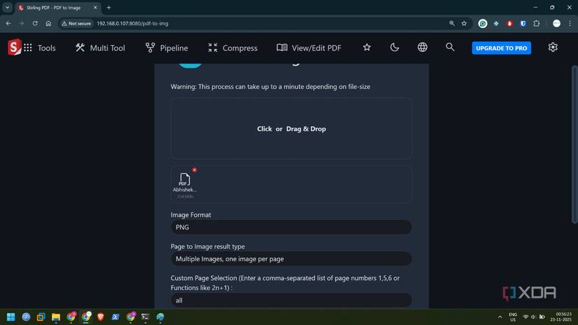captura de pantalla de la herramienta Stirlingpdf pdf a imagen