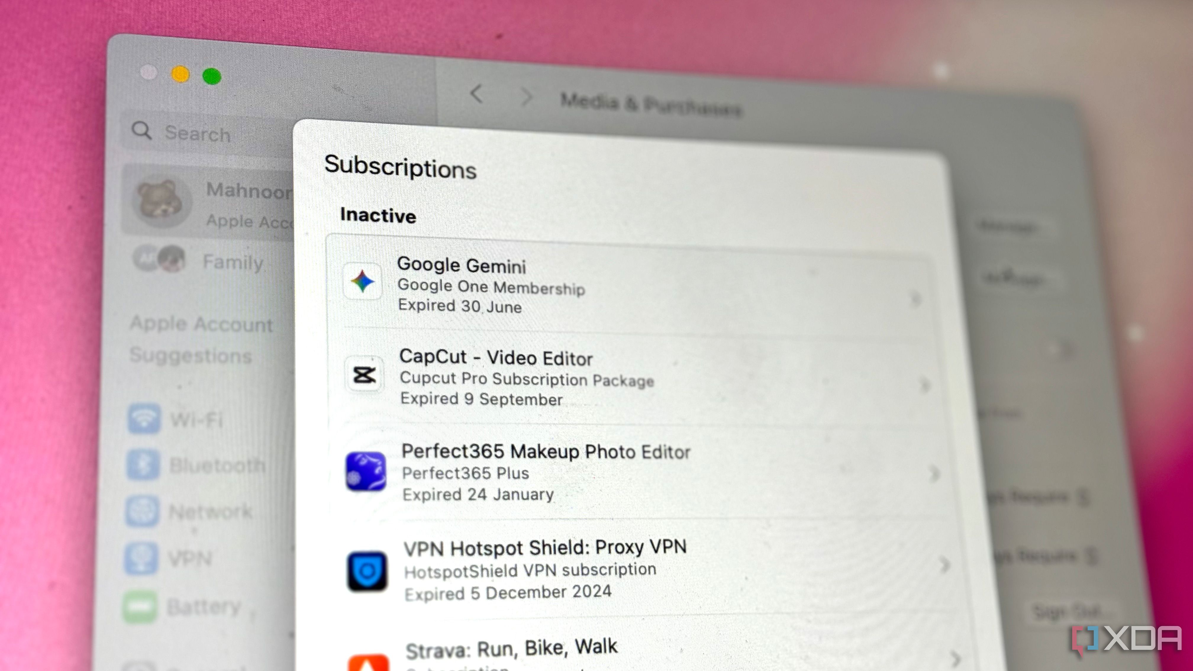 Subscriptions page on macOS