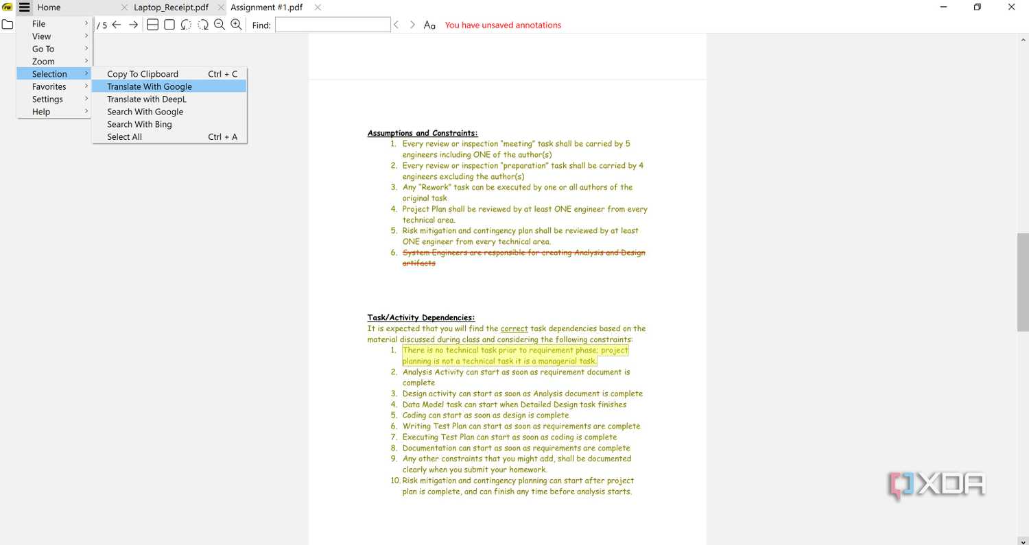 Search selection in SumatraPDF