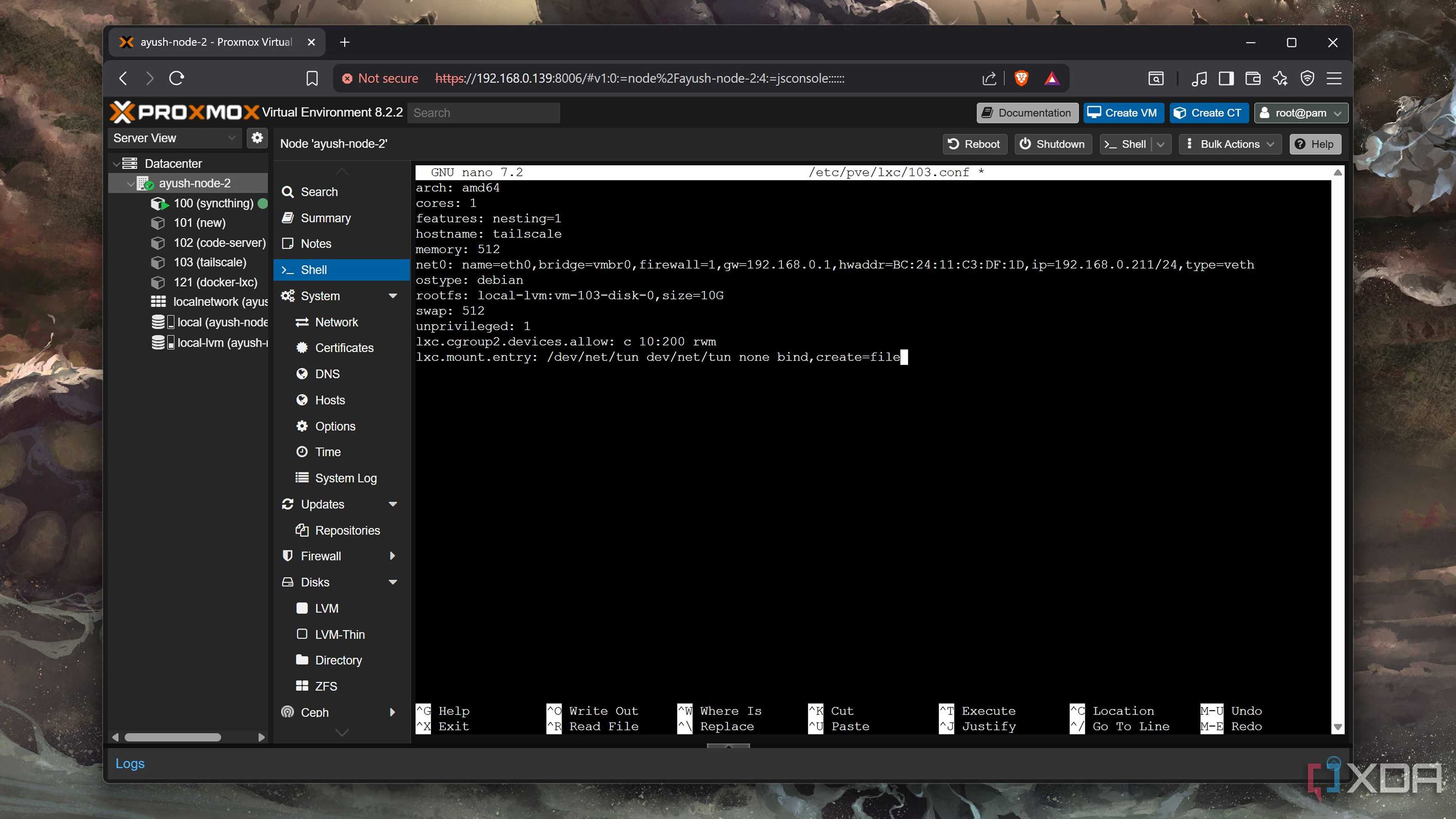 Adding arguments to enable the /dev/net/tun device on an LXC