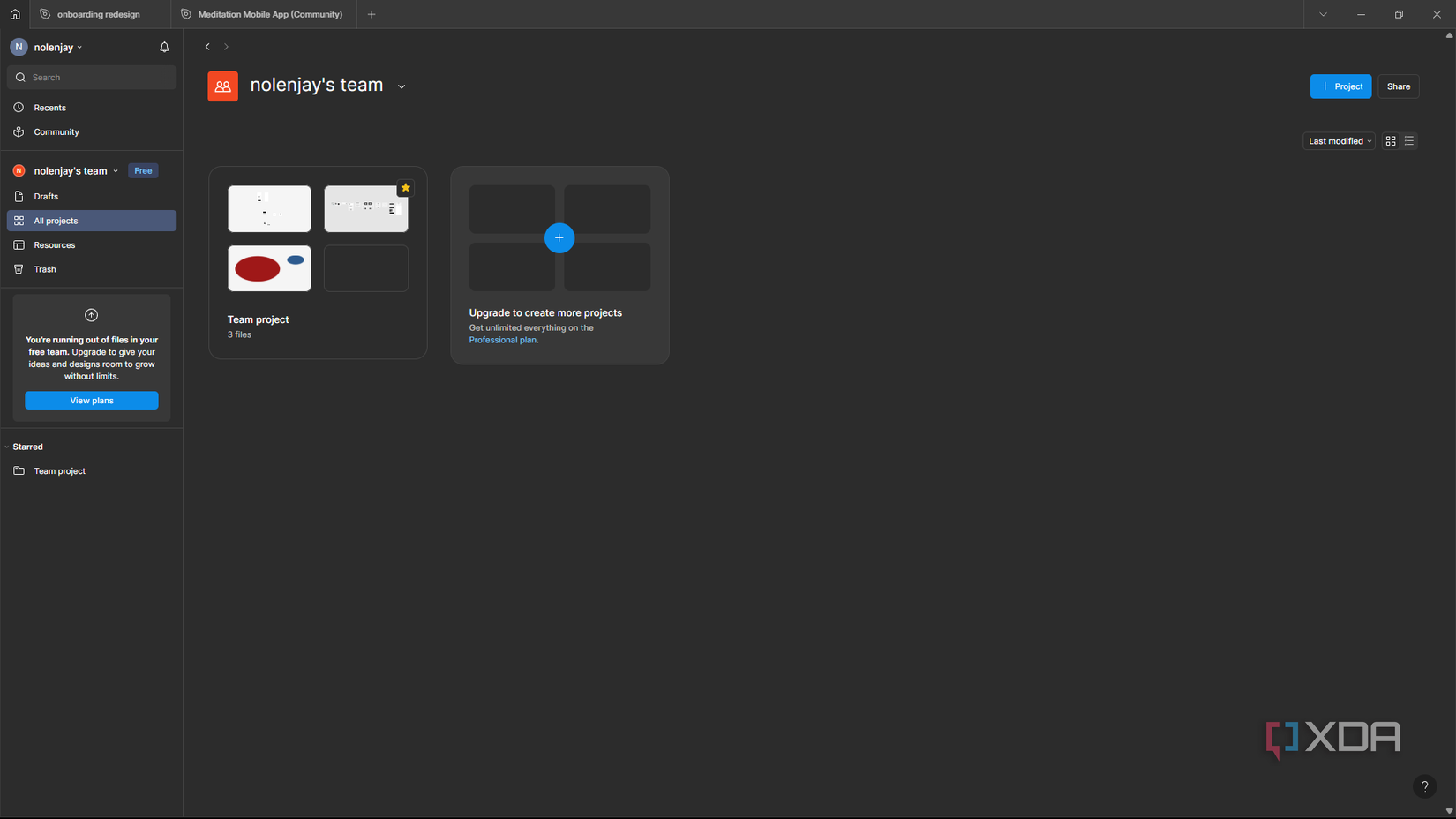 Límite de proyecto de equipo en Figma