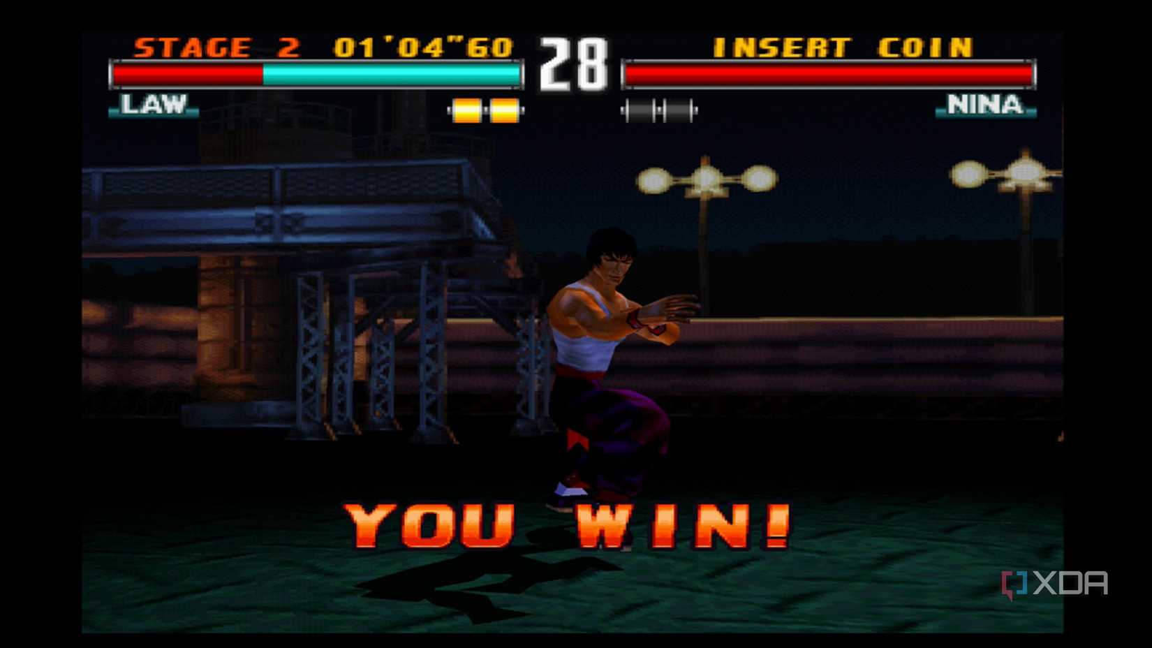 Una captura de pantalla de la pantalla ganadora en Tekken 3