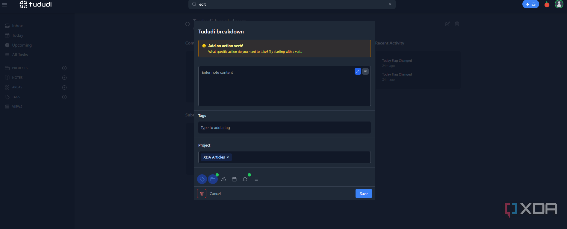 Tududi makes it easy to assign different tasks to different projects. 