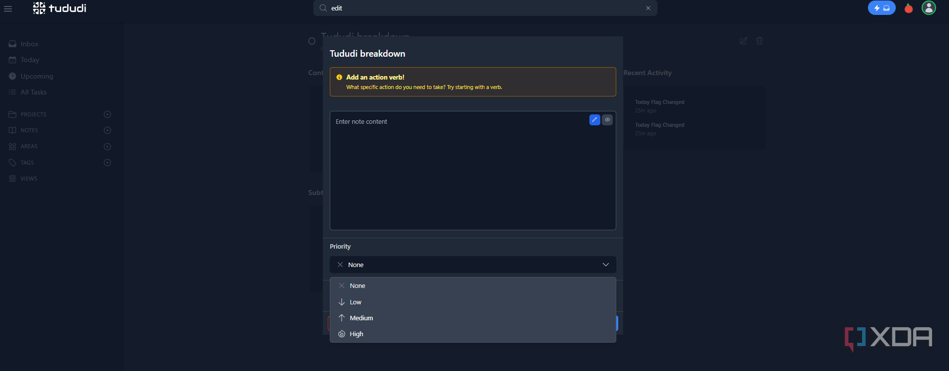 Tududi allows each project to have a unique priority level. 