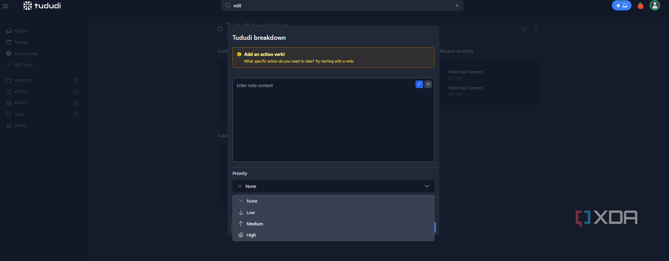 Tududi allows each project to have a unique priority level.