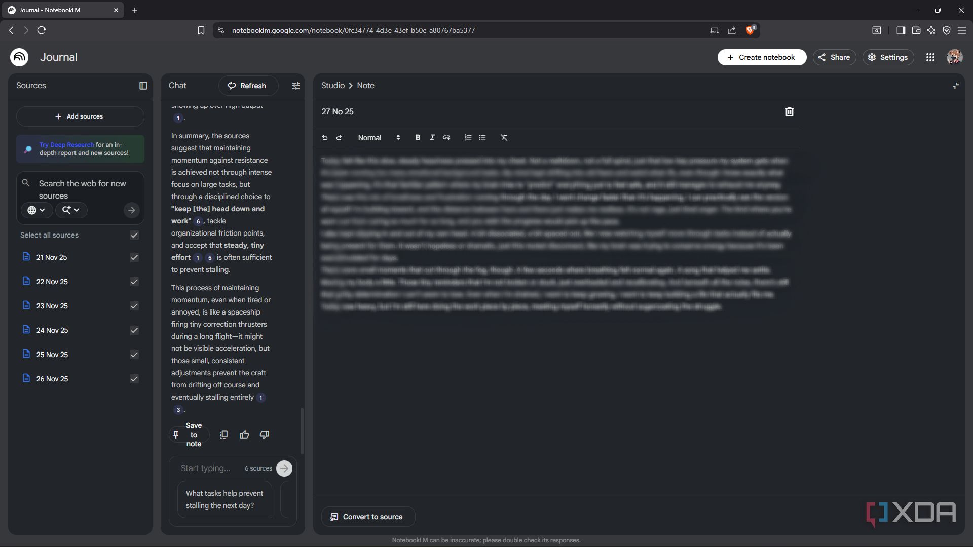 I started using NotebookLM as a personal journal, and I should have ...