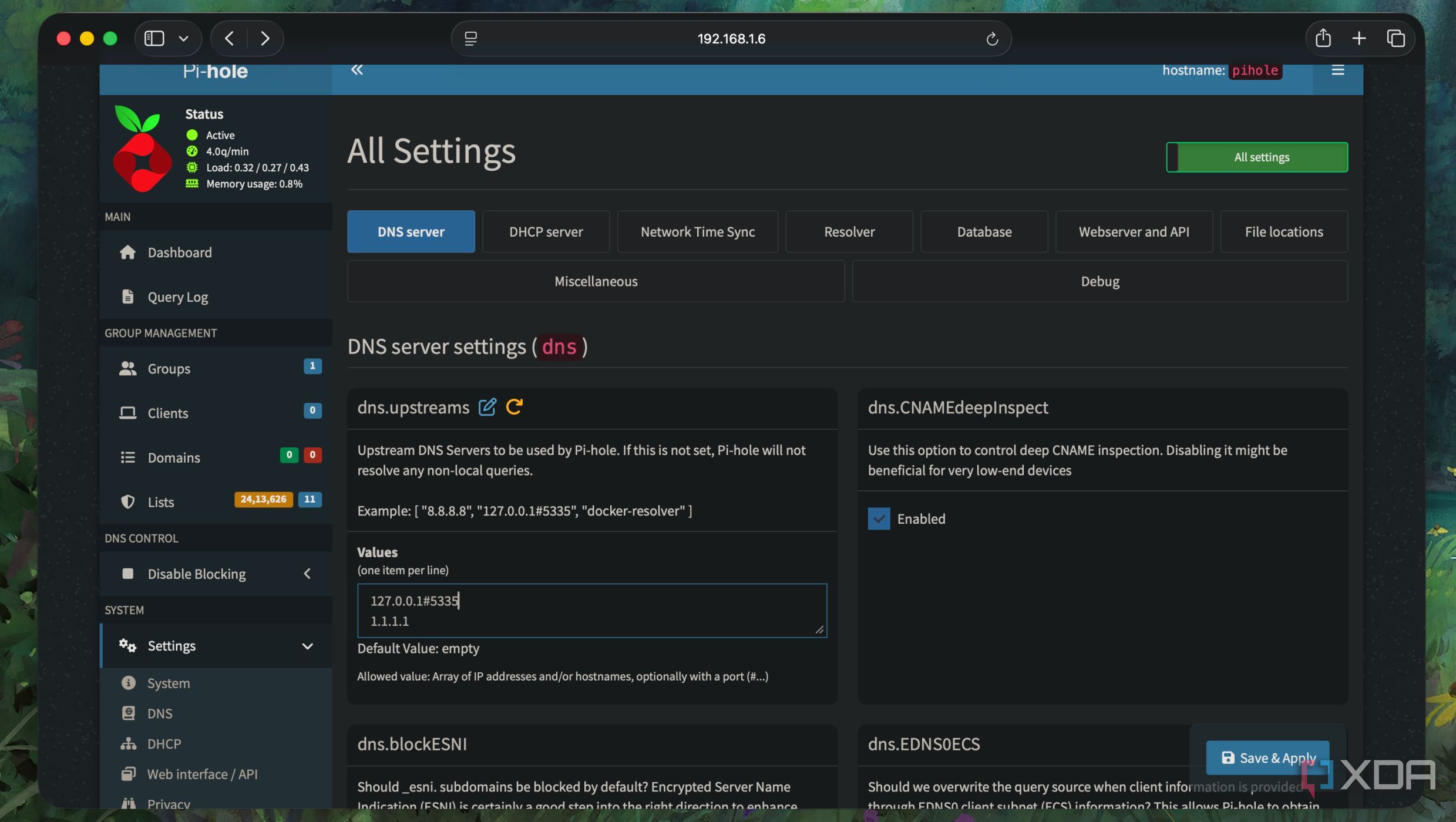 Unbound set as Upstream DNS in settings of Pi-hole