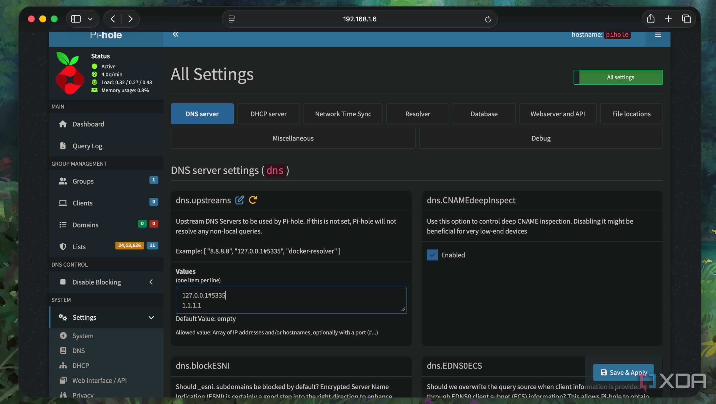 Unbound set as Upstream DNS in settings of Pi-hole