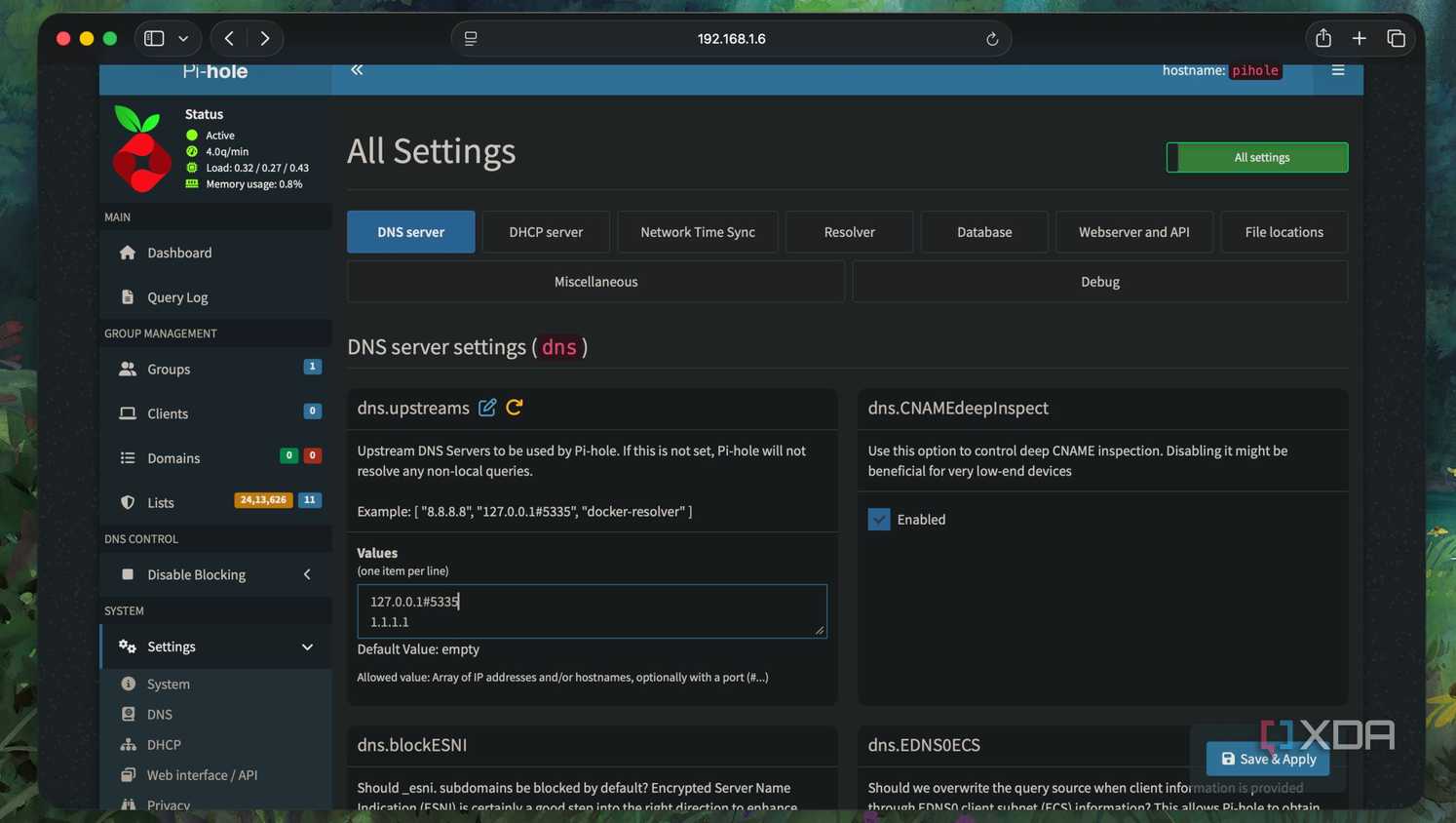 Unbound set as Upstream DNS in settings of Pi-hole
