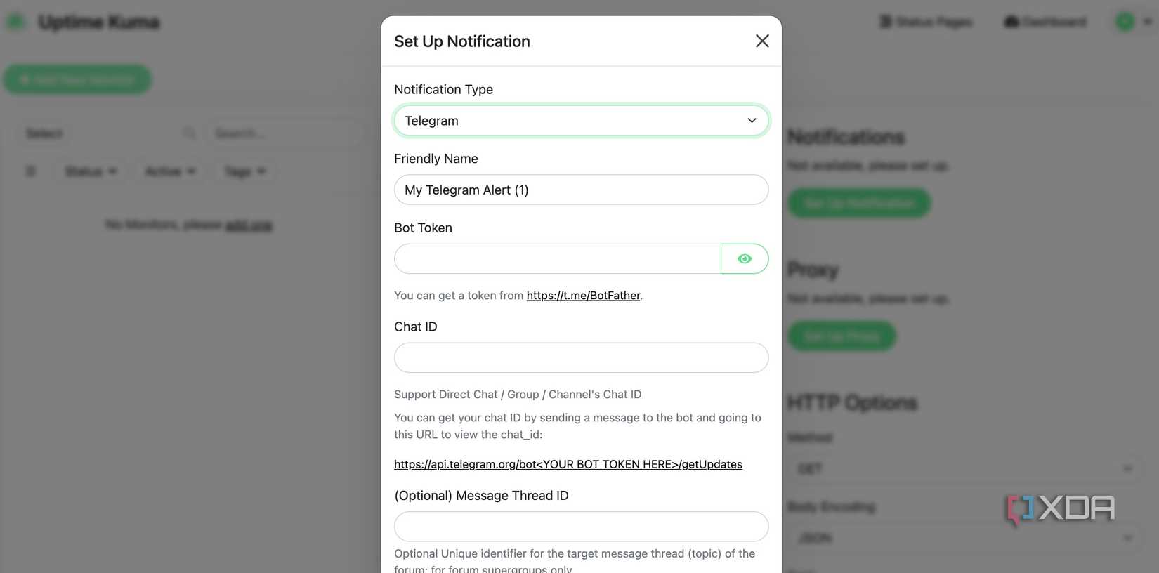 Configuración de tiempo de actividad de Kuma