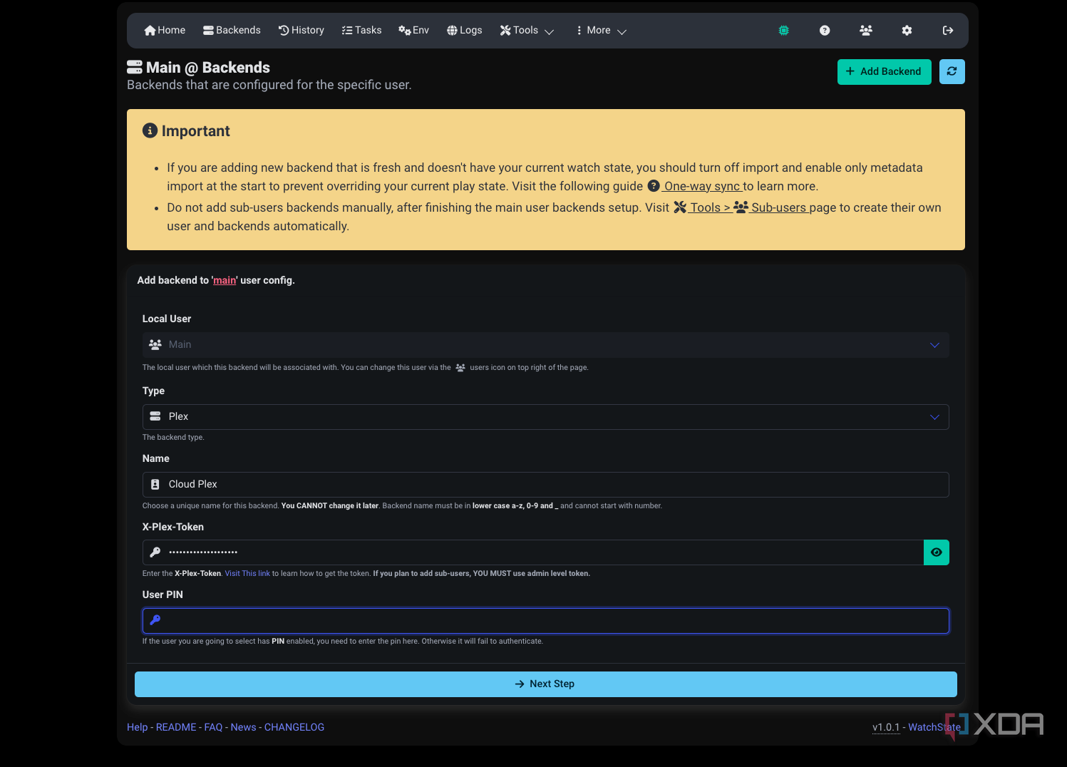 watchstate backend selection with plex token