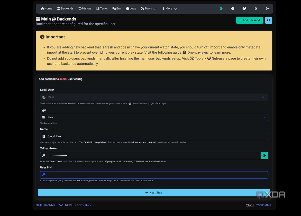 watchstate backend selection with plex token