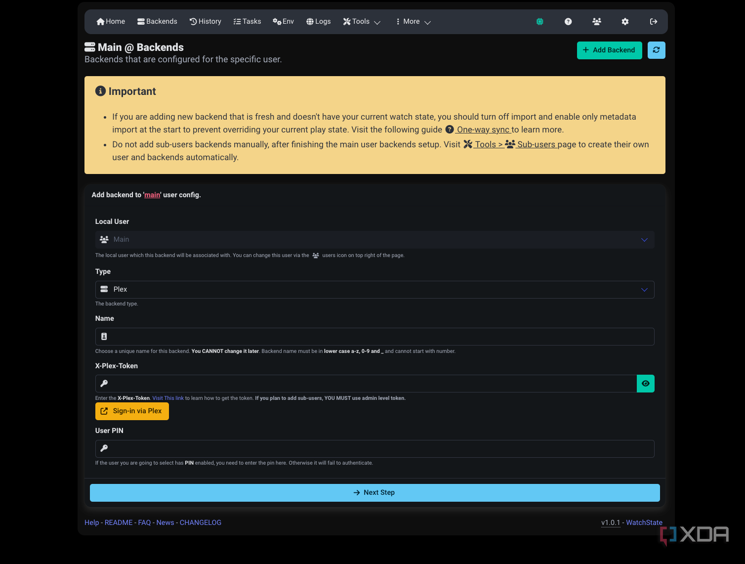 watchstate backend selection with plex