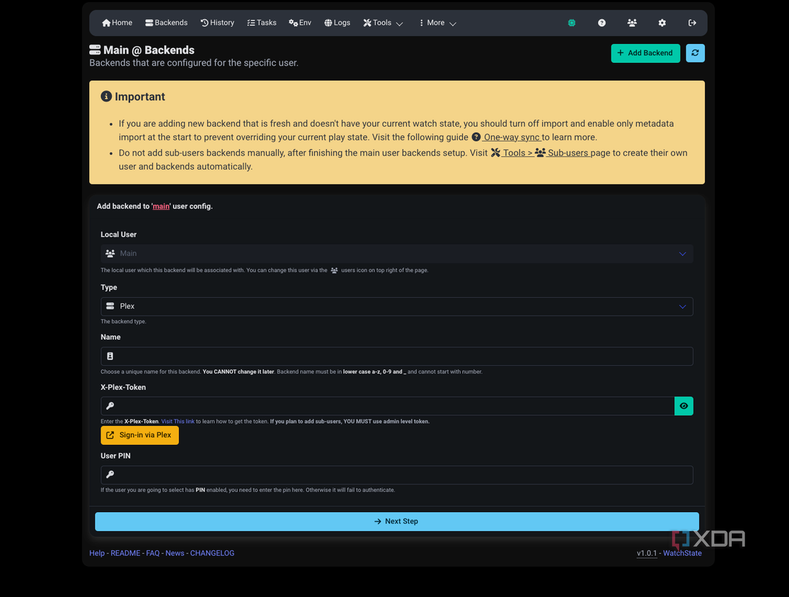 watchstate backend selection with plex