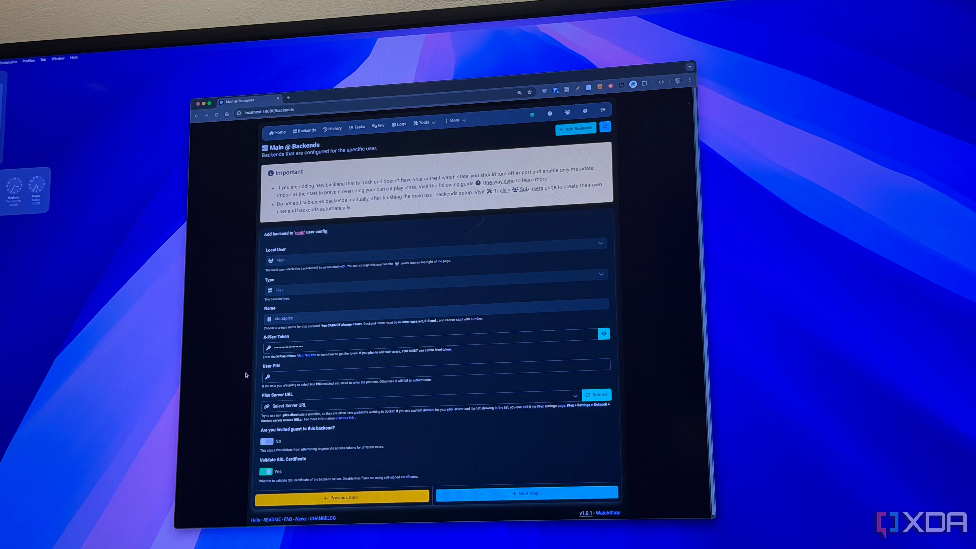 página de configuración de watchstate en una mac