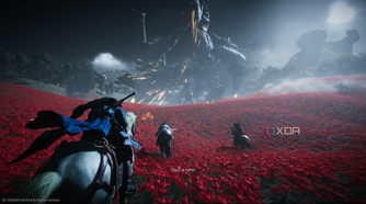 Chasing a horse through a field of red flowers in Where Winds Meet.