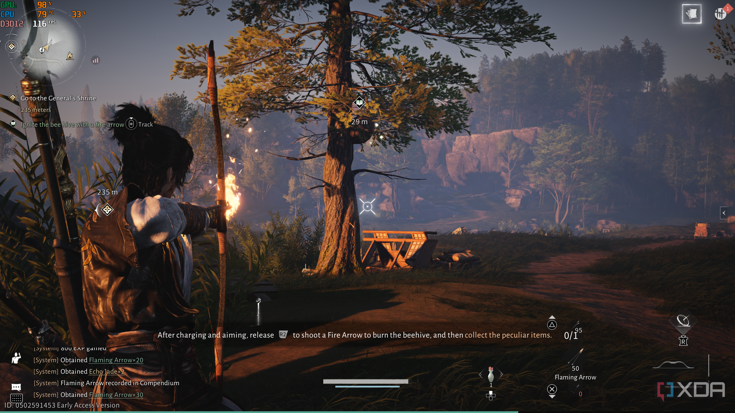 Nocking a flaming arrow in Where Winds Meet.