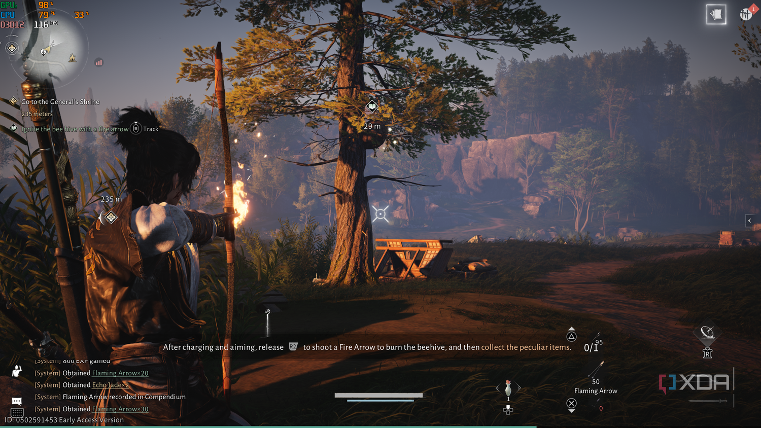 Nocking a flaming arrow in Where Winds Meet.