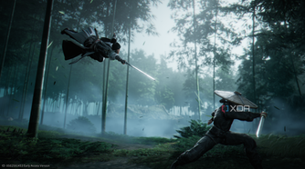 Two characters fighting in Where Winds Meet.