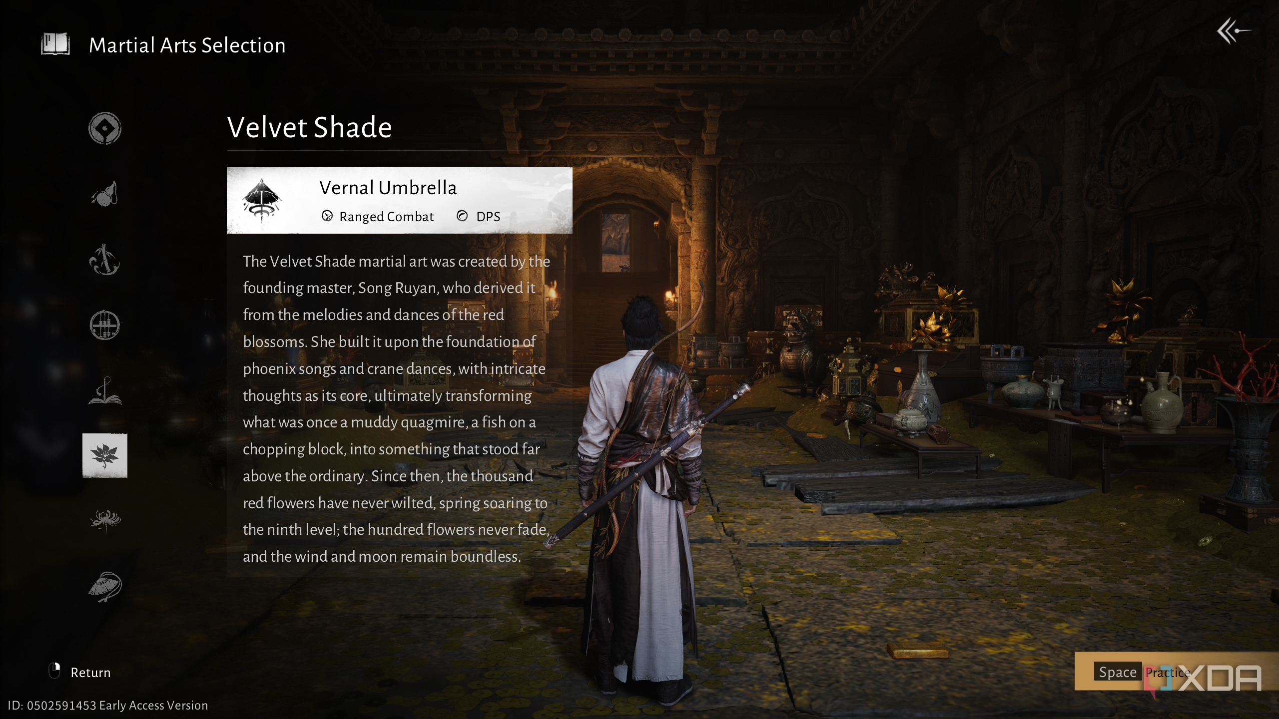 Different Martial Arts selection in Where Winds Meet.