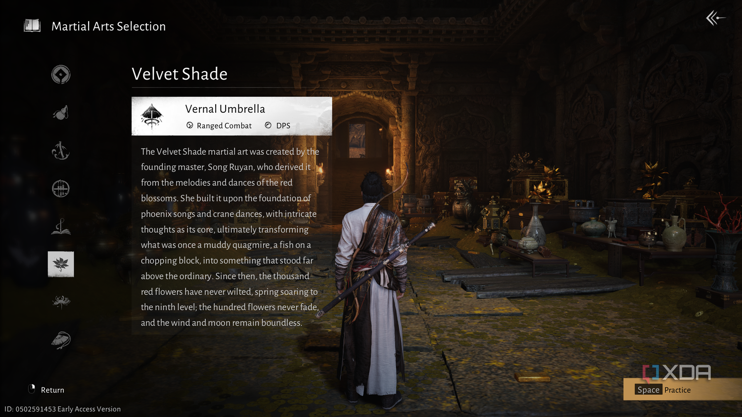 Different Martial Arts selection in Where Winds Meet.