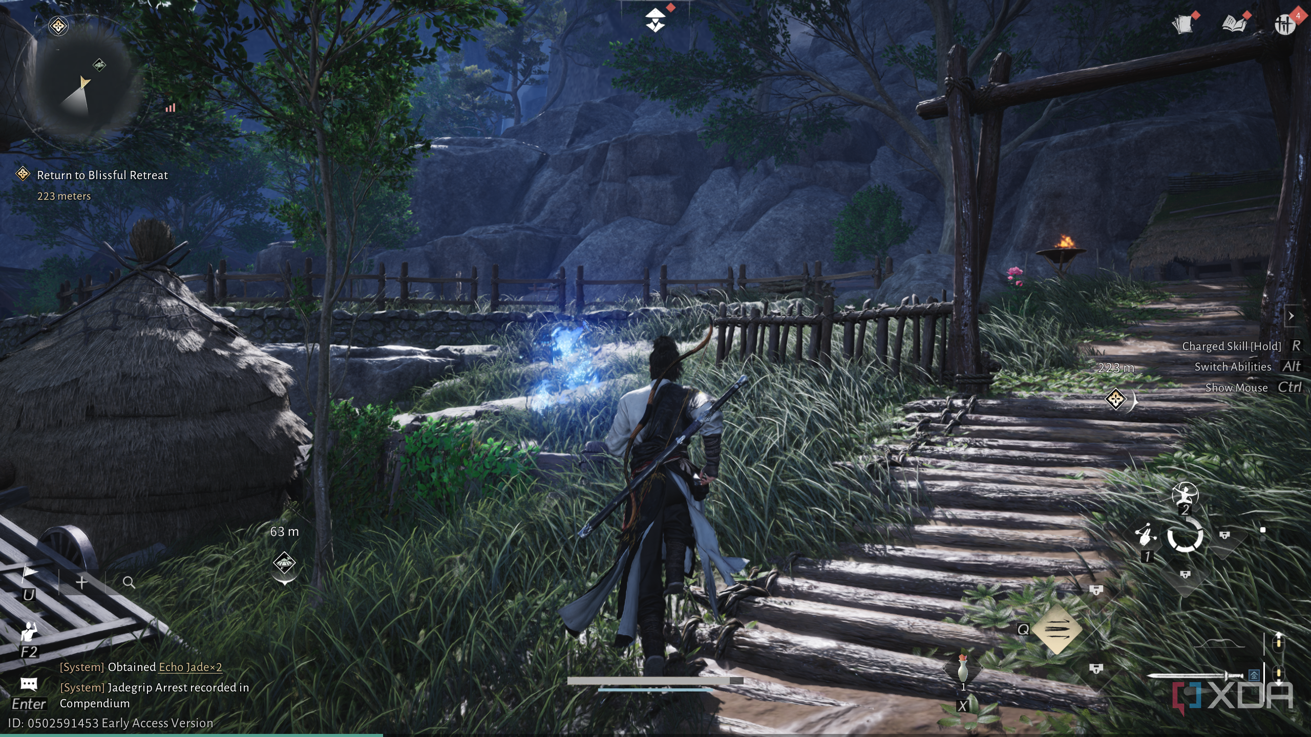 Following a glowing blue butterfly in Where Winds Meet.