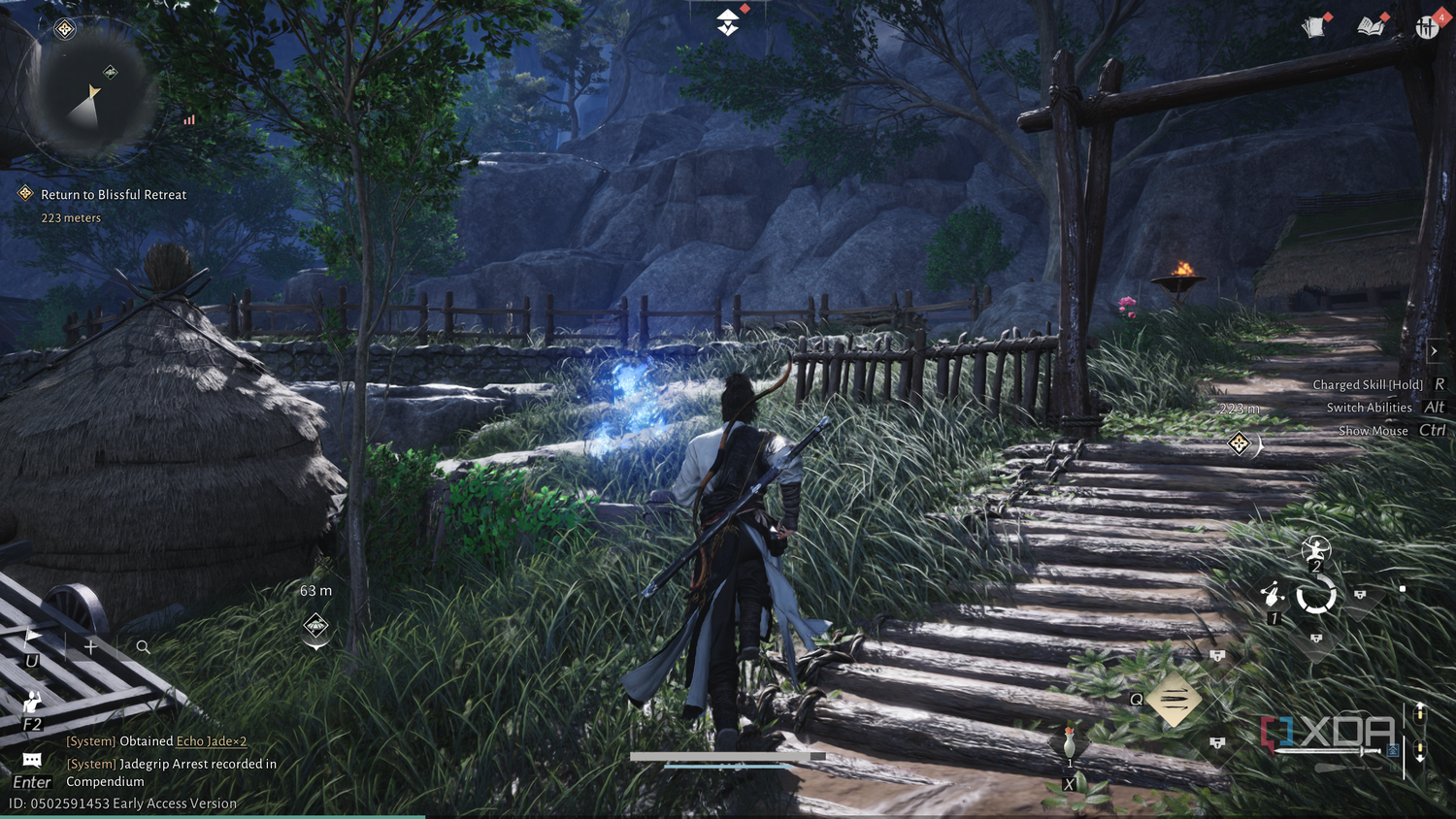 Following a glowing blue butterfly in Where Winds Meet.