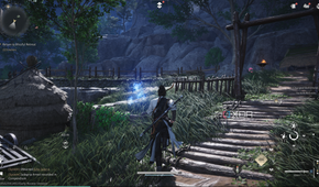 Following a glowing blue butterfly in Where Winds Meet.