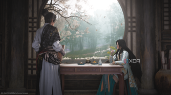 The PC talking to a mysterious guest in Where Winds Meet.