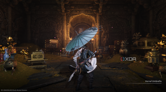 Fighting with an umbrella weapon in Where Winds Meet.