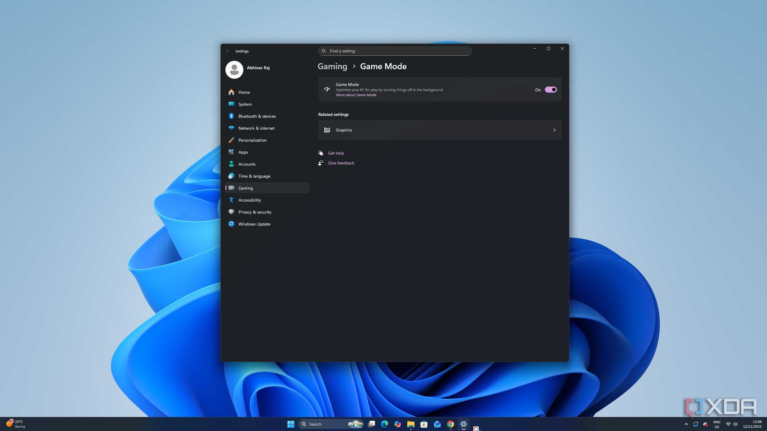 A screenshot detailing the Windows 11 Game Mode settings.