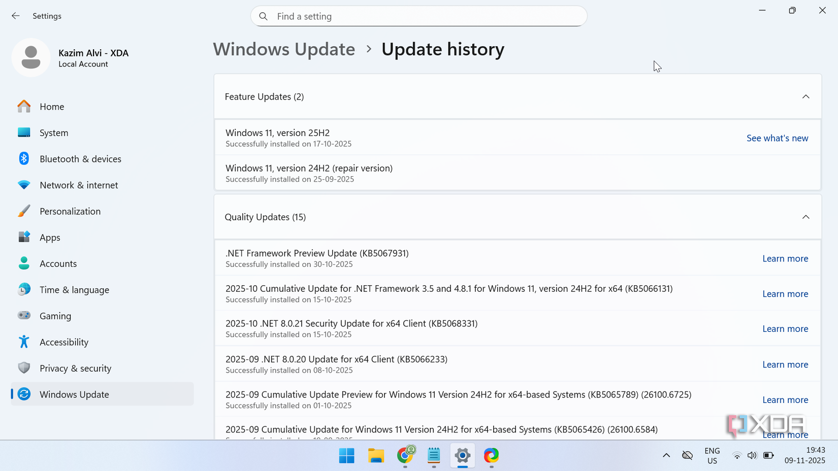historial de actualizaciones de Windows en Windows 11