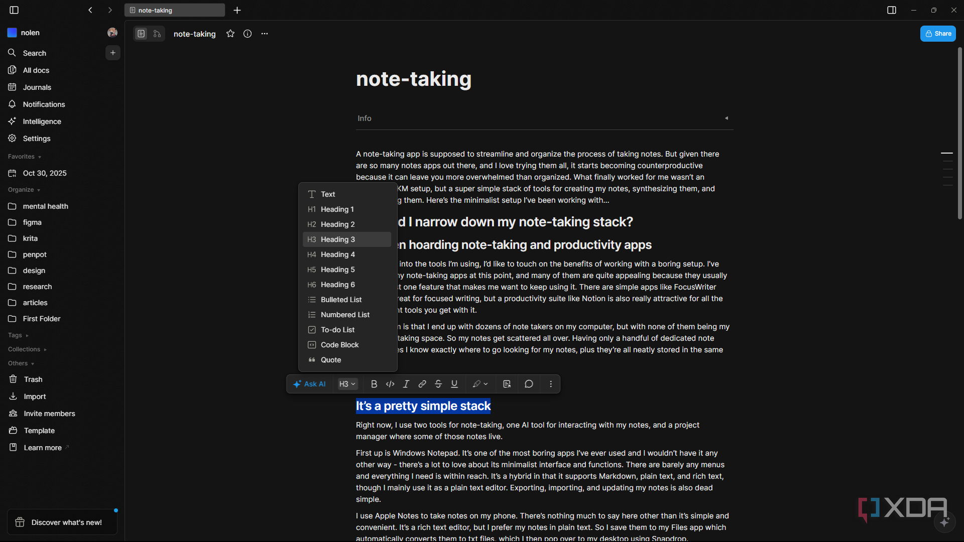 Writing article in AFFiNE