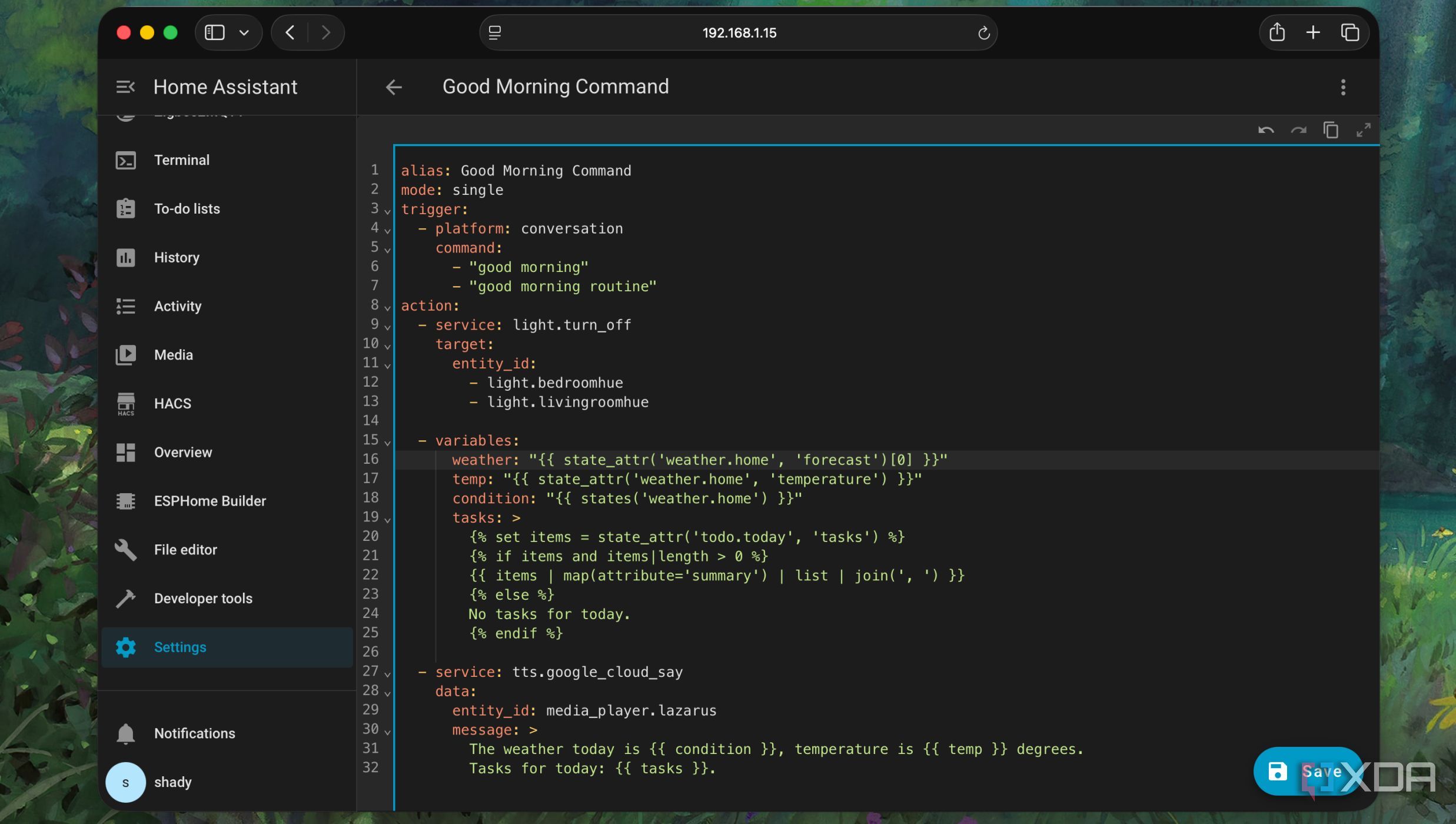 YAML for Good morning voice automation