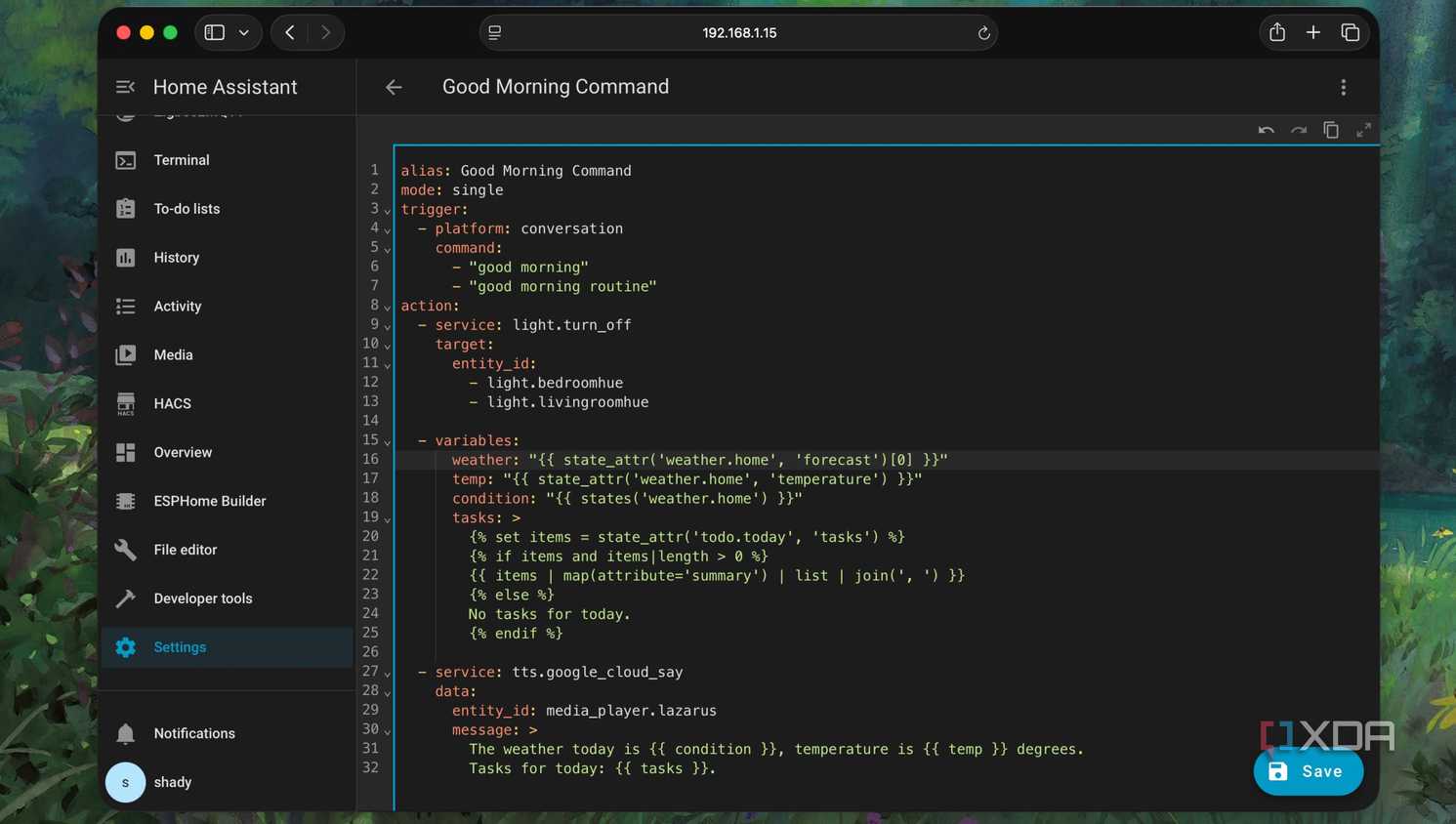 YAML for Good morning voice automation