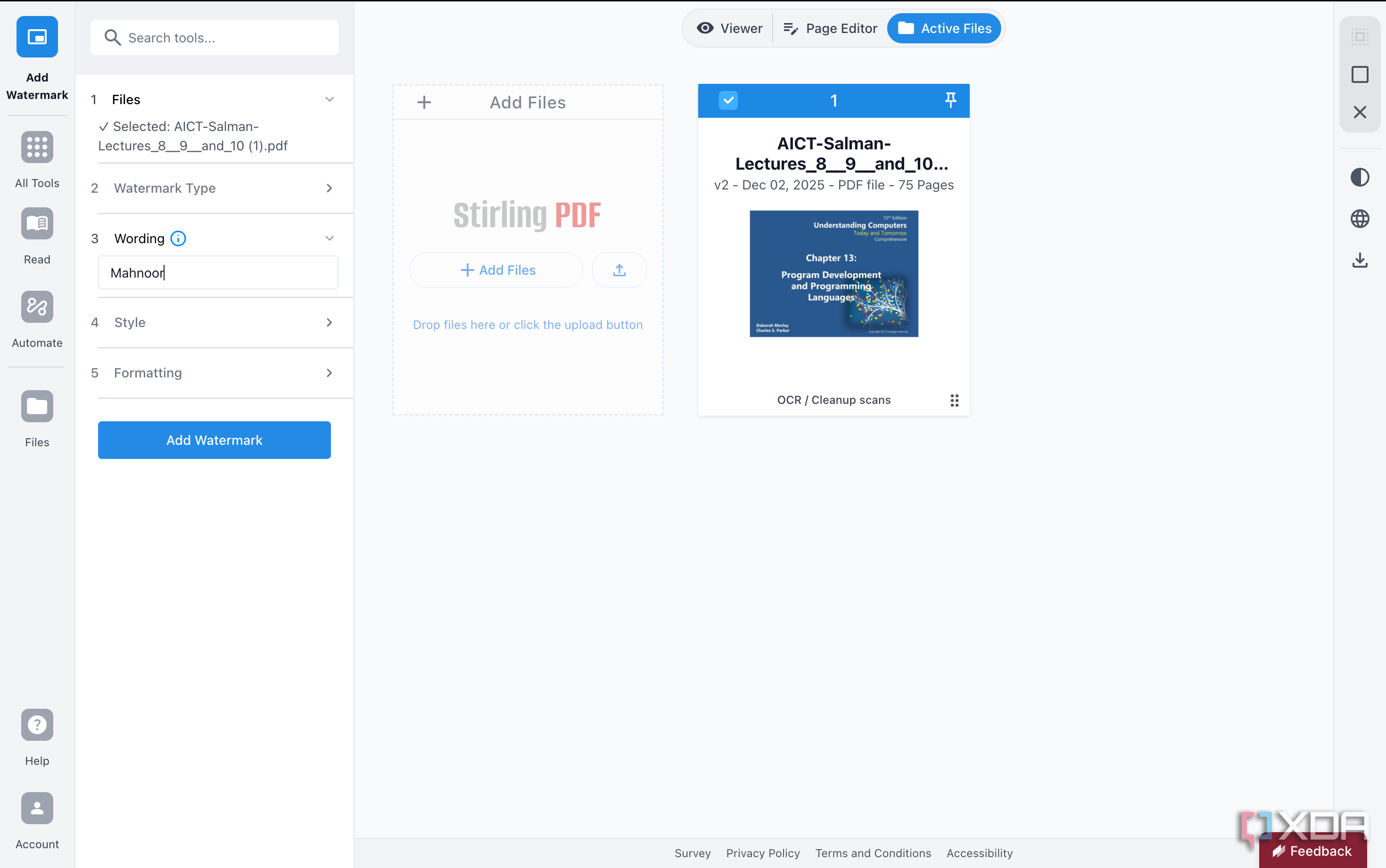 Add Watermark option in Stirling PDF