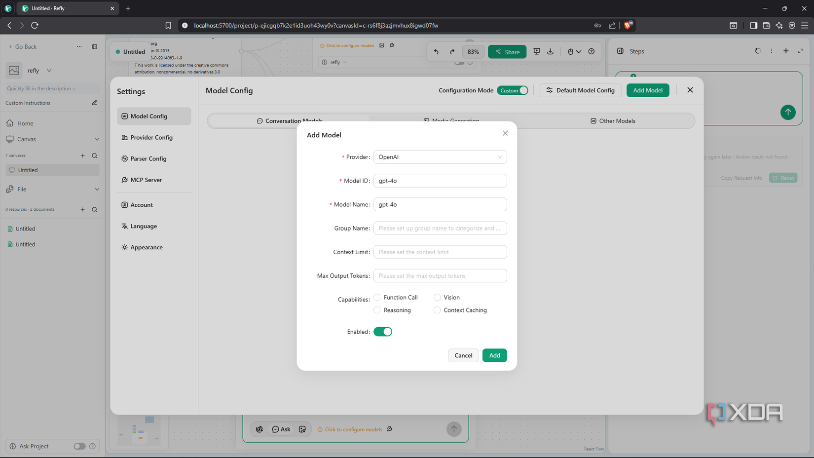 Agregar modelo gpt a Refly