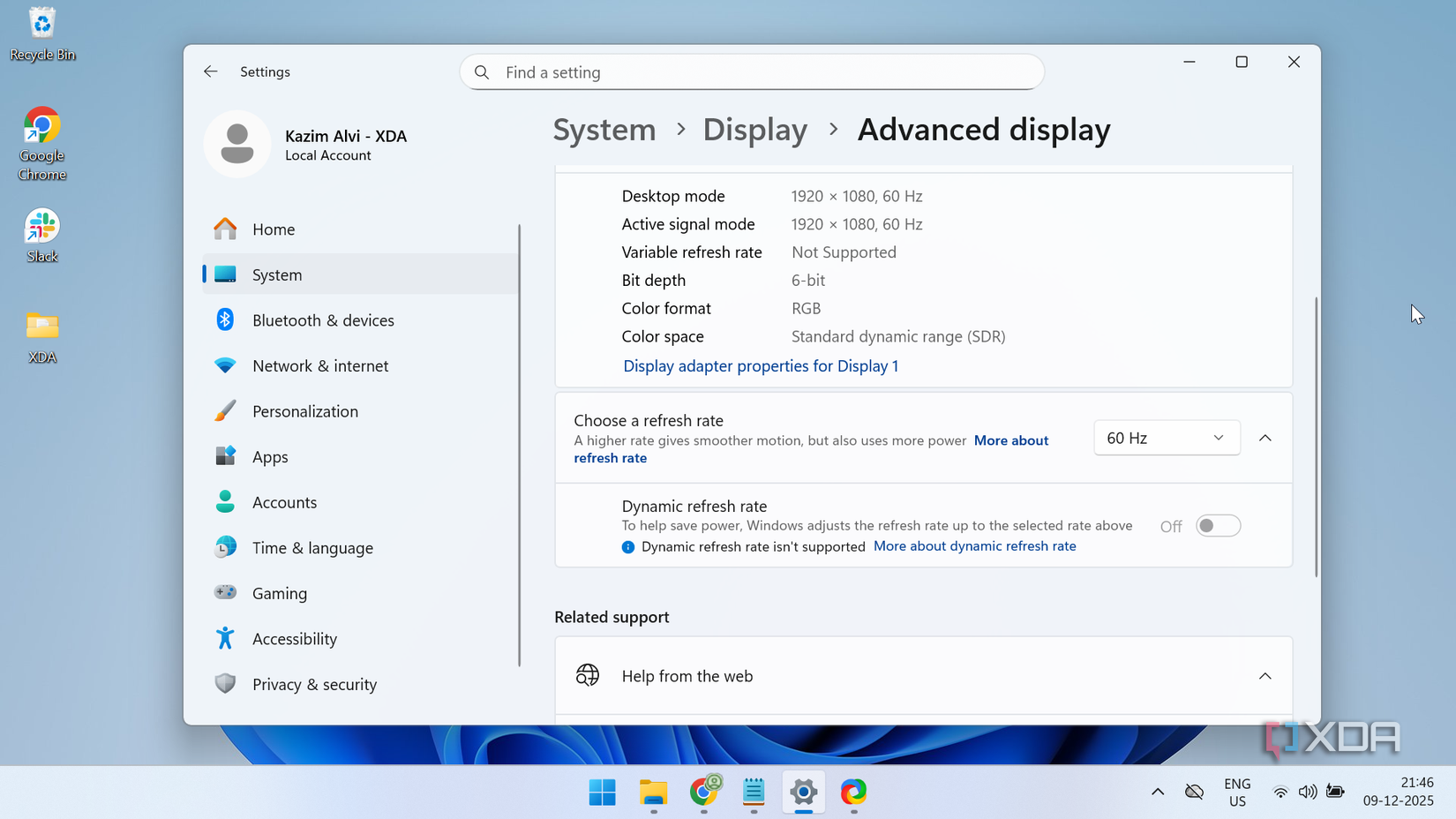 refresh rate settings on Windows 11