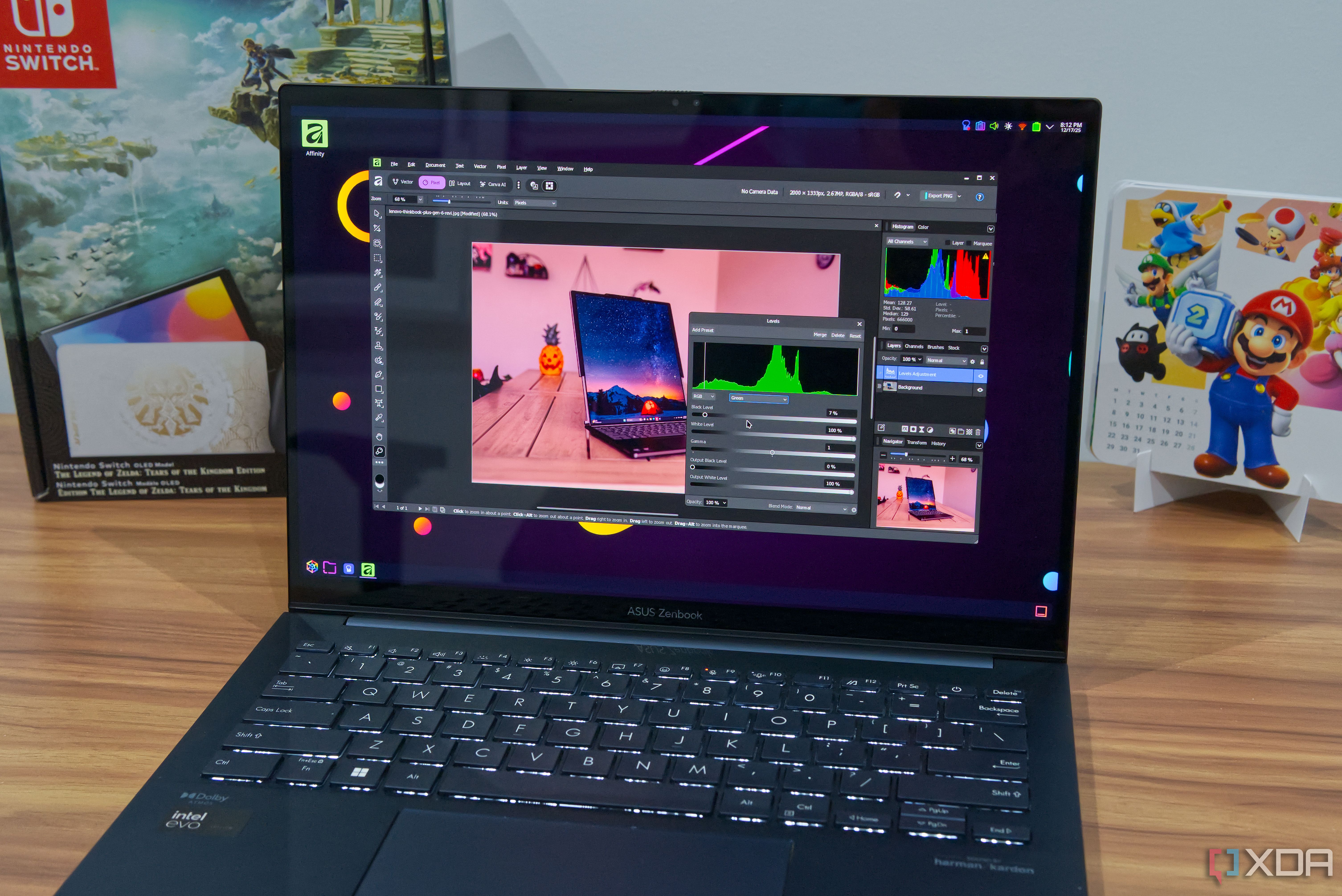 A laptop editing an image using Affinity on Linux