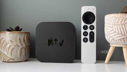Apple TV 4K leans against the wall