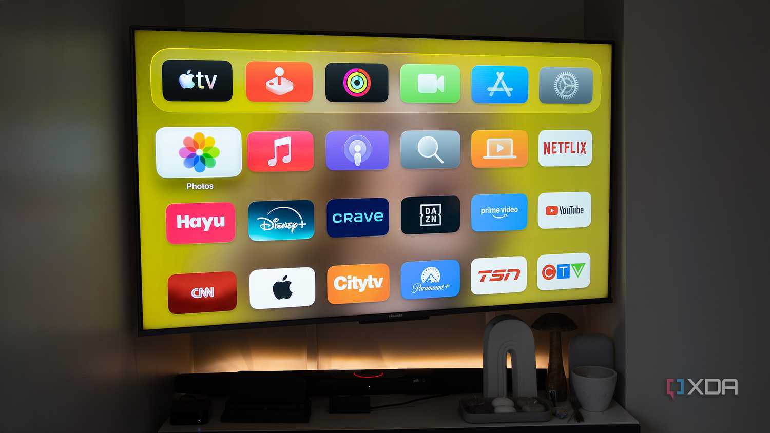 The Apple TV's Home Screen with several streaming apps on it