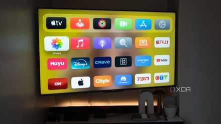 The Apple TV home screen with several streaming applications