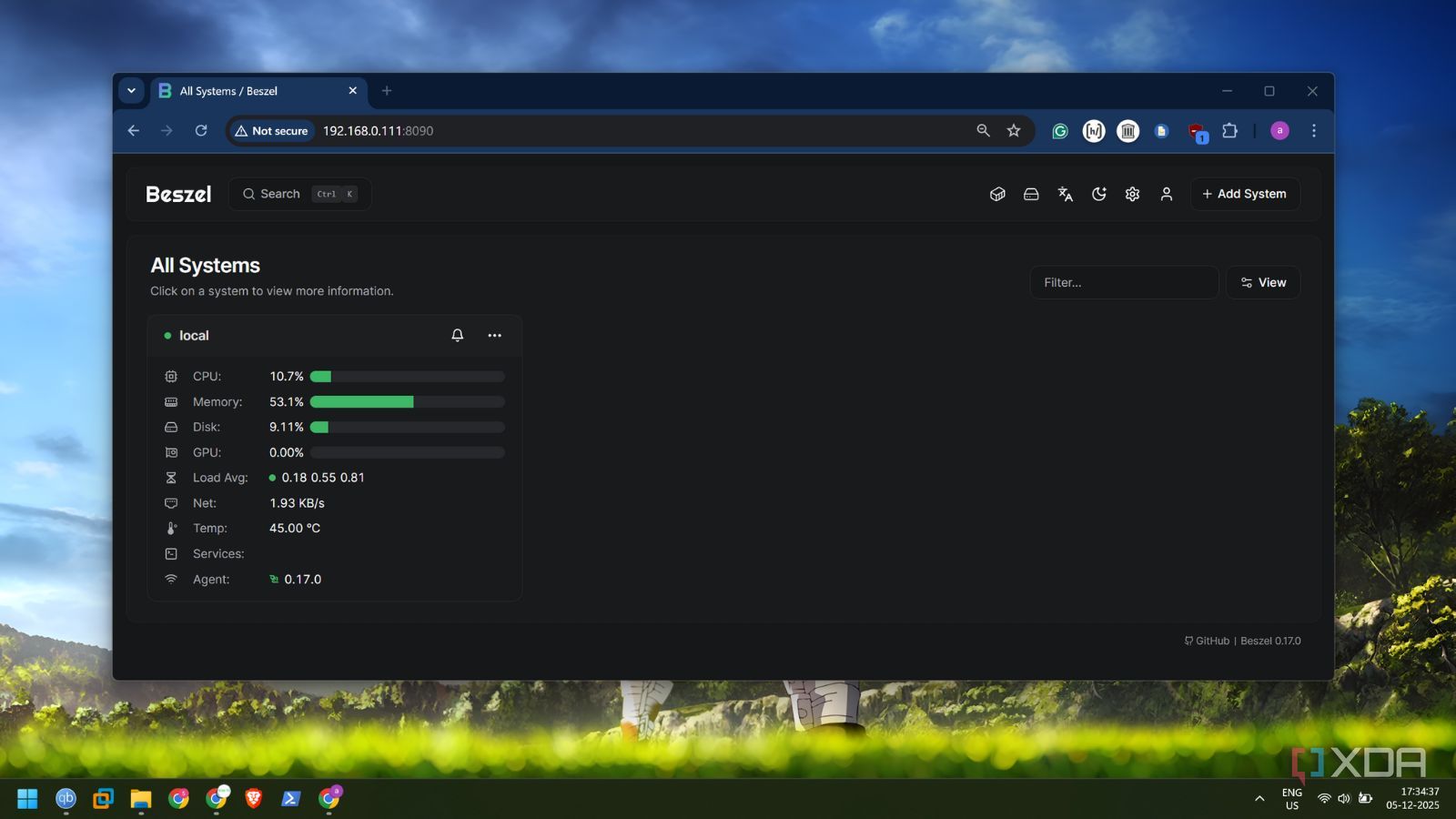 screenshot of beszel basic stats