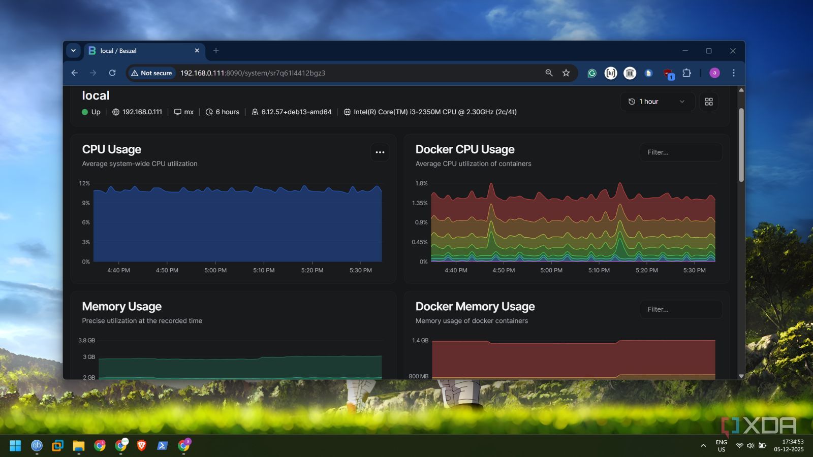 screenshot of beszel hardware components graph