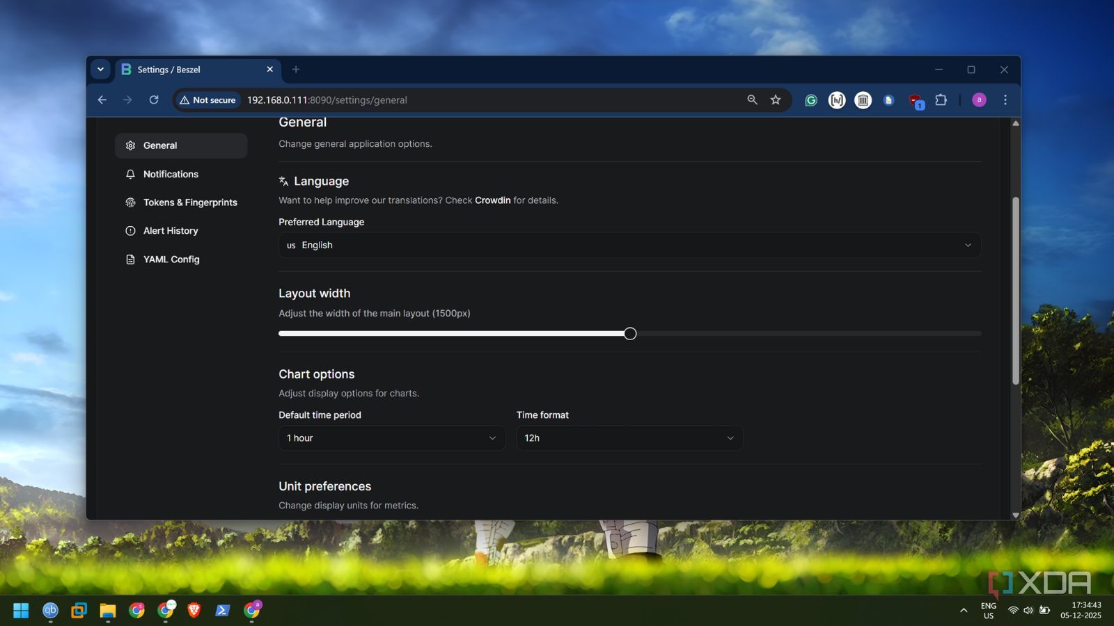 screenshot of beszel settings
