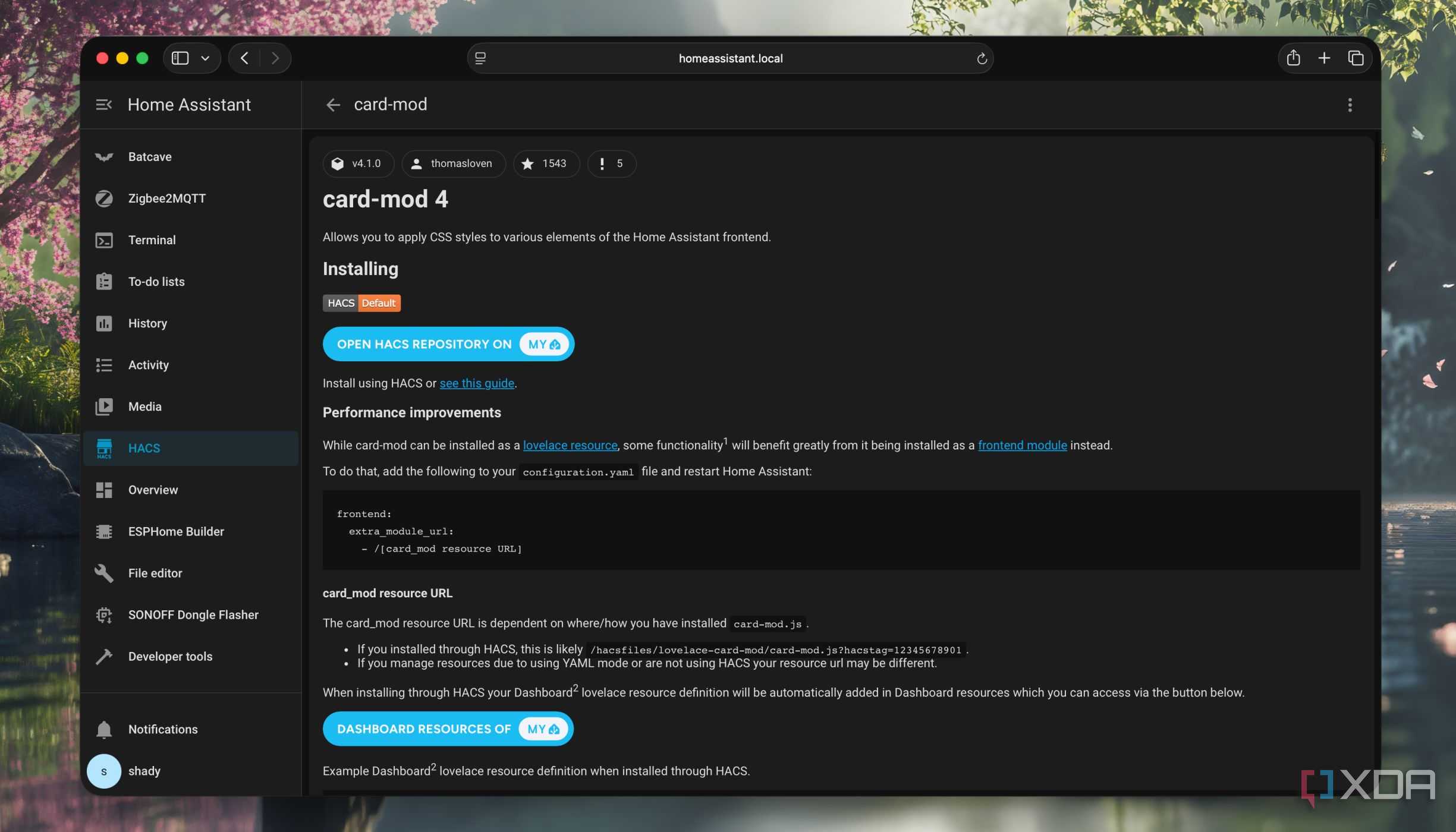 Card mod add-on from HACS in Home Assistant